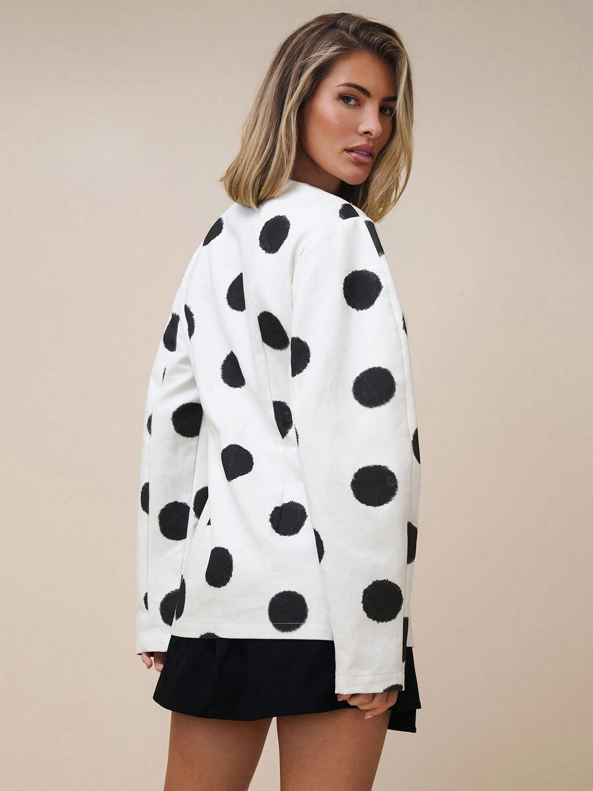 X GALILEA COSMINA Women's Elegant Large Polka Dot Deep V Neck Commuter Blouse, Suitable For Office Wear In Early Autumn