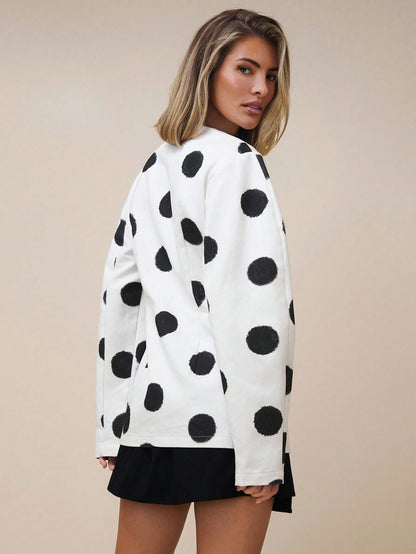 X GALILEA COSMINA Women's Elegant Large Polka Dot Deep V Neck Commuter Blouse, Suitable For Office Wear In Early Autumn