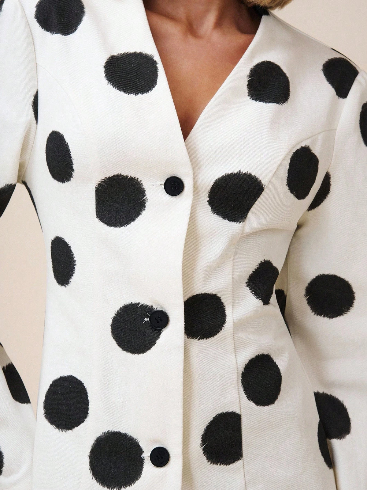 X GALILEA COSMINA Women's Elegant Large Polka Dot Deep V Neck Commuter Blouse, Suitable For Office Wear In Early Autumn