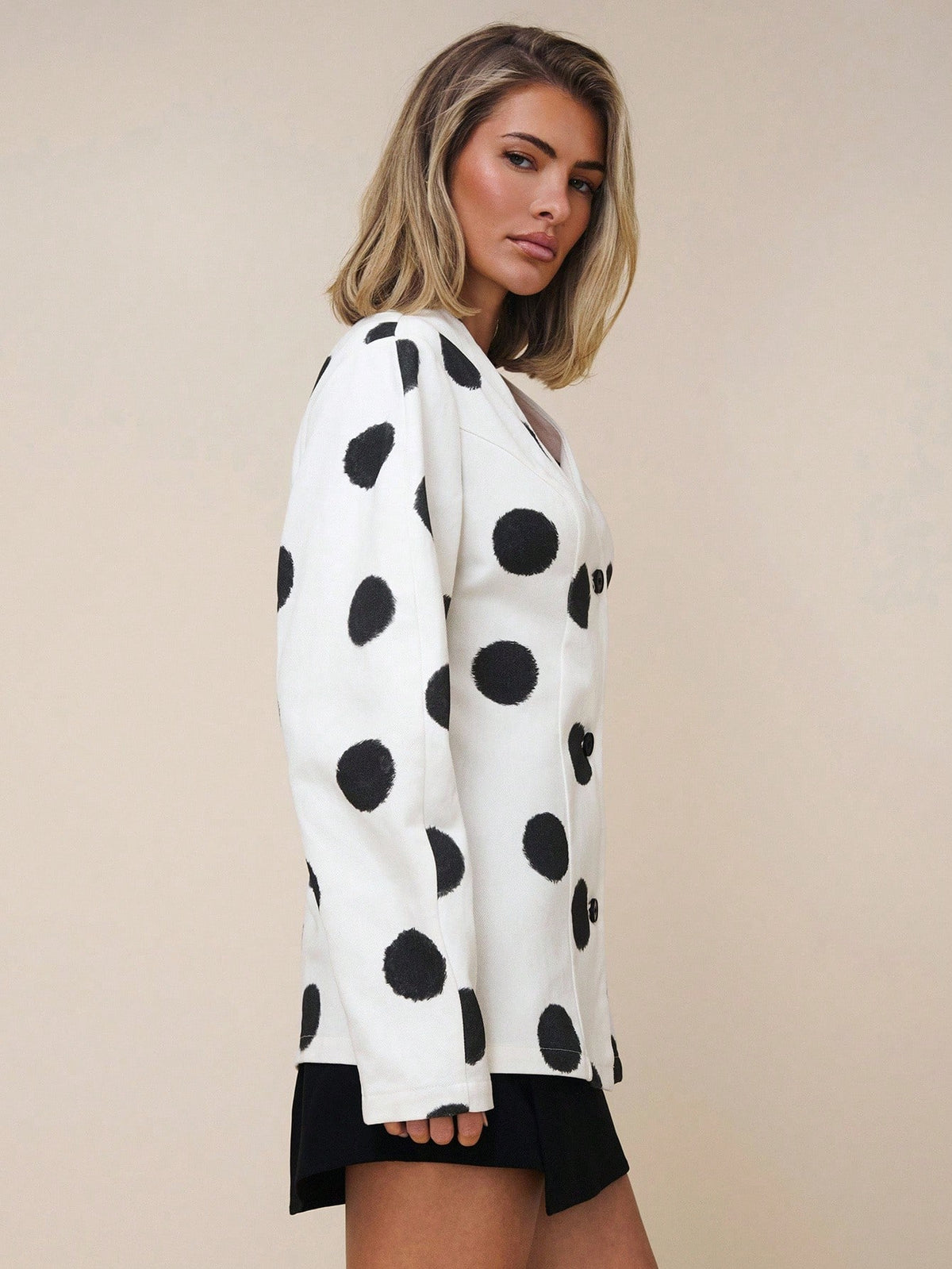 X GALILEA COSMINA Women's Elegant Large Polka Dot Deep V Neck Commuter Blouse, Suitable For Office Wear In Early Autumn