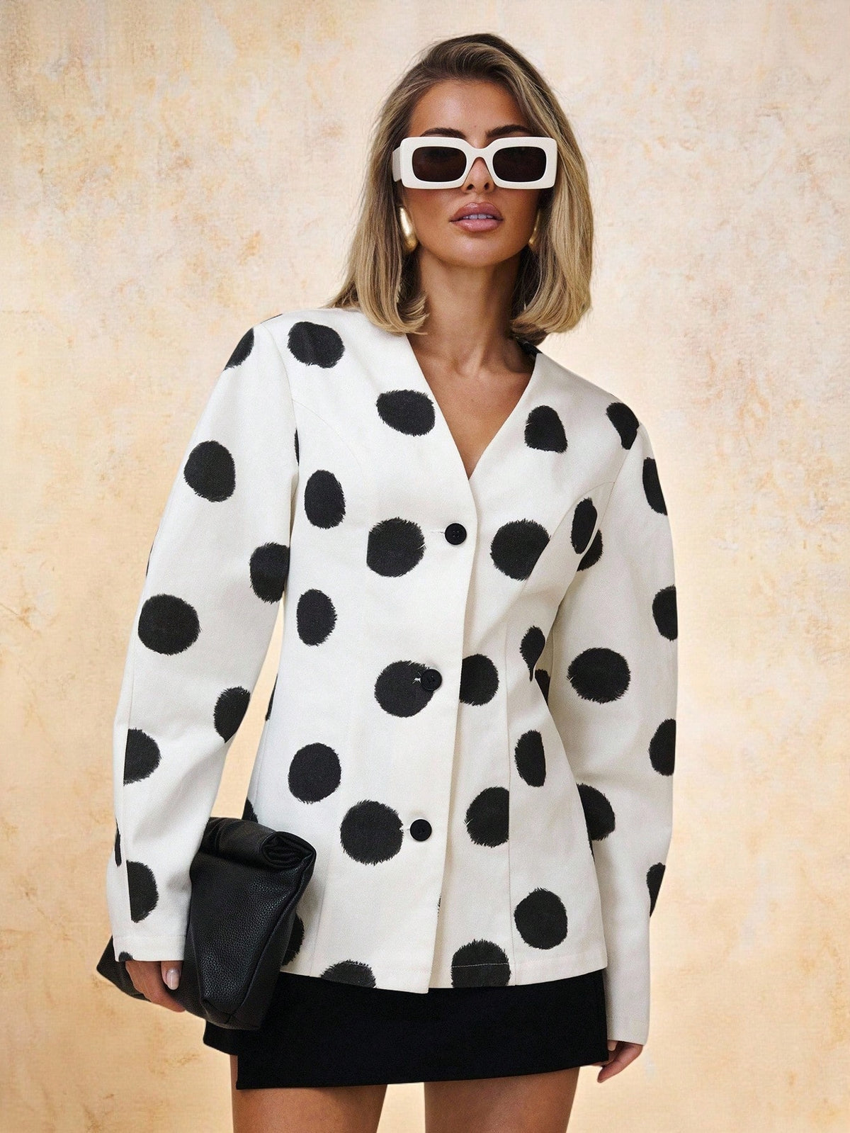 X GALILEA COSMINA Women's Elegant Large Polka Dot Deep V Neck Commuter Blouse, Suitable For Office Wear In Early Autumn