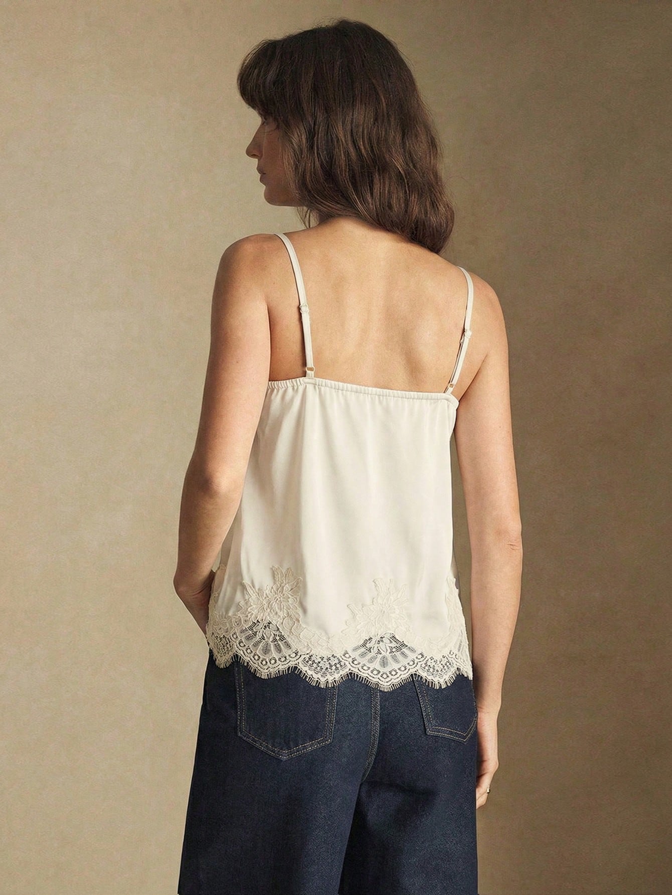 X ITS MICH BizChic Apricot Camisole Tank Top With Adjustable Straps, Lace Trim Splice, Elegant Sexy French Vintage Business Casual Commute Date Casual Sporty Country Style Daily Vacation Office