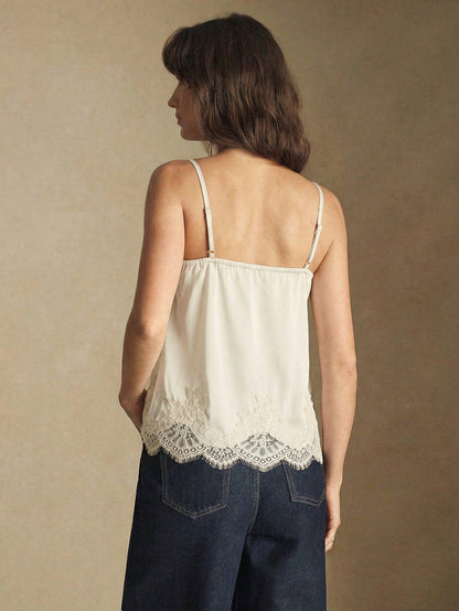 X ITS MICH BizChic Apricot Camisole Tank Top With Adjustable Straps, Lace Trim Splice, Elegant Sexy French Vintage Business Casual Commute Date Casual Sporty Country Style Daily Vacation Office