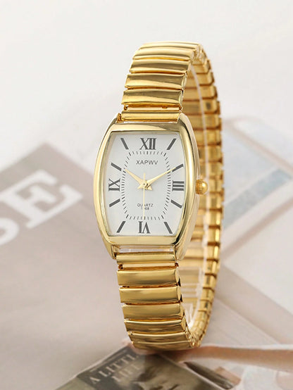 XAPWV 1pc Vintage Women's Elastic Band Fashion Barrel Shaped Minimalist & Elegant Quartz Watch