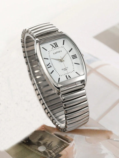 XAPWV 1pc Vintage Women's Elastic Band Fashion Barrel Shaped Minimalist & Elegant Quartz Watch