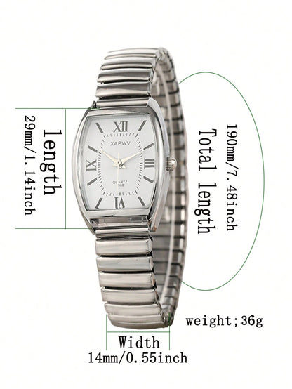 XAPWV 1pc Vintage Women's Elastic Band Fashion Barrel Shaped Minimalist & Elegant Quartz Watch