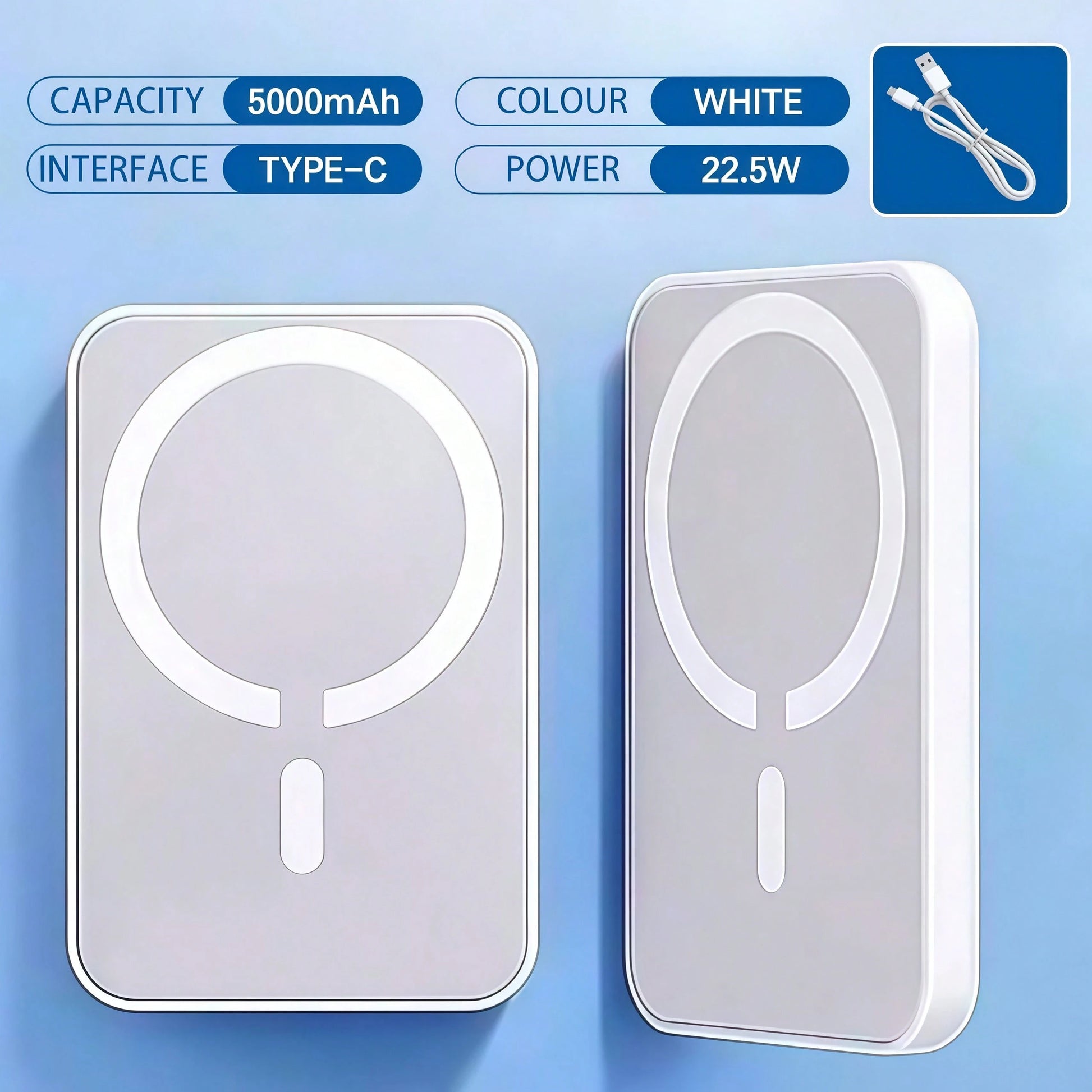 XBJ 5000/10000mAh Magnetic Wireless Power Bank, 22.5W Fast Charging Portable Magnetic Phone Charger, Mini Compact External Battery Pack Compatible With IPhone & Android Smartphones, Portable Emergency