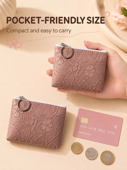 XD 12pcs/6pcs/3pcs/1pc Vintage Floral Coin Purse- Random Floral Pattern, With Metal Keychain, Multi-Functional Storage For Keys, Data Cables, Coins, Suitable For Daily Commute, Short Trips, Spring Ou