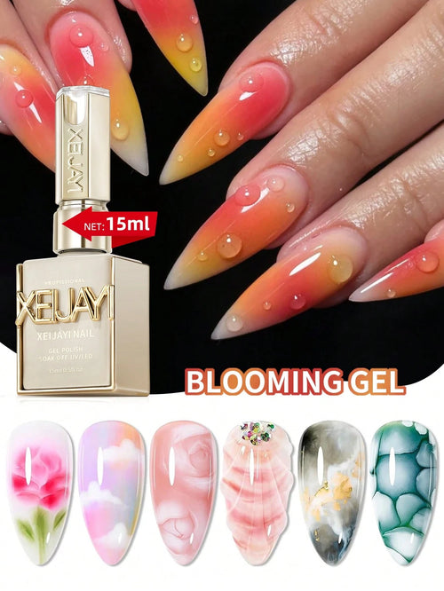 XEIJAYI 1pc 15ml UV LED Nail Polish- Protein Marble Watercolor Flower Printing Immersion Nail Polish, Suitable For Home Salon Nail Polish DIY