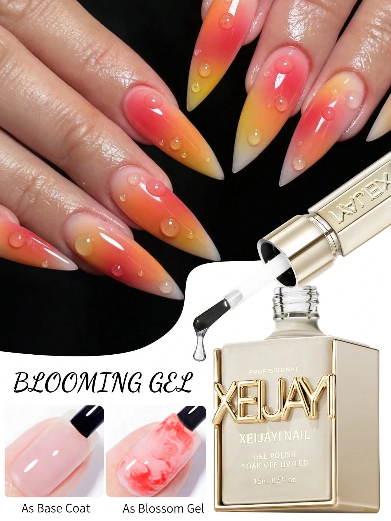 XEIJAYI 1pc 15ml UV LED Nail Polish- Protein Marble Watercolor Flower Printing Immersion Nail Polish, Suitable For Home Salon Nail Polish DIY