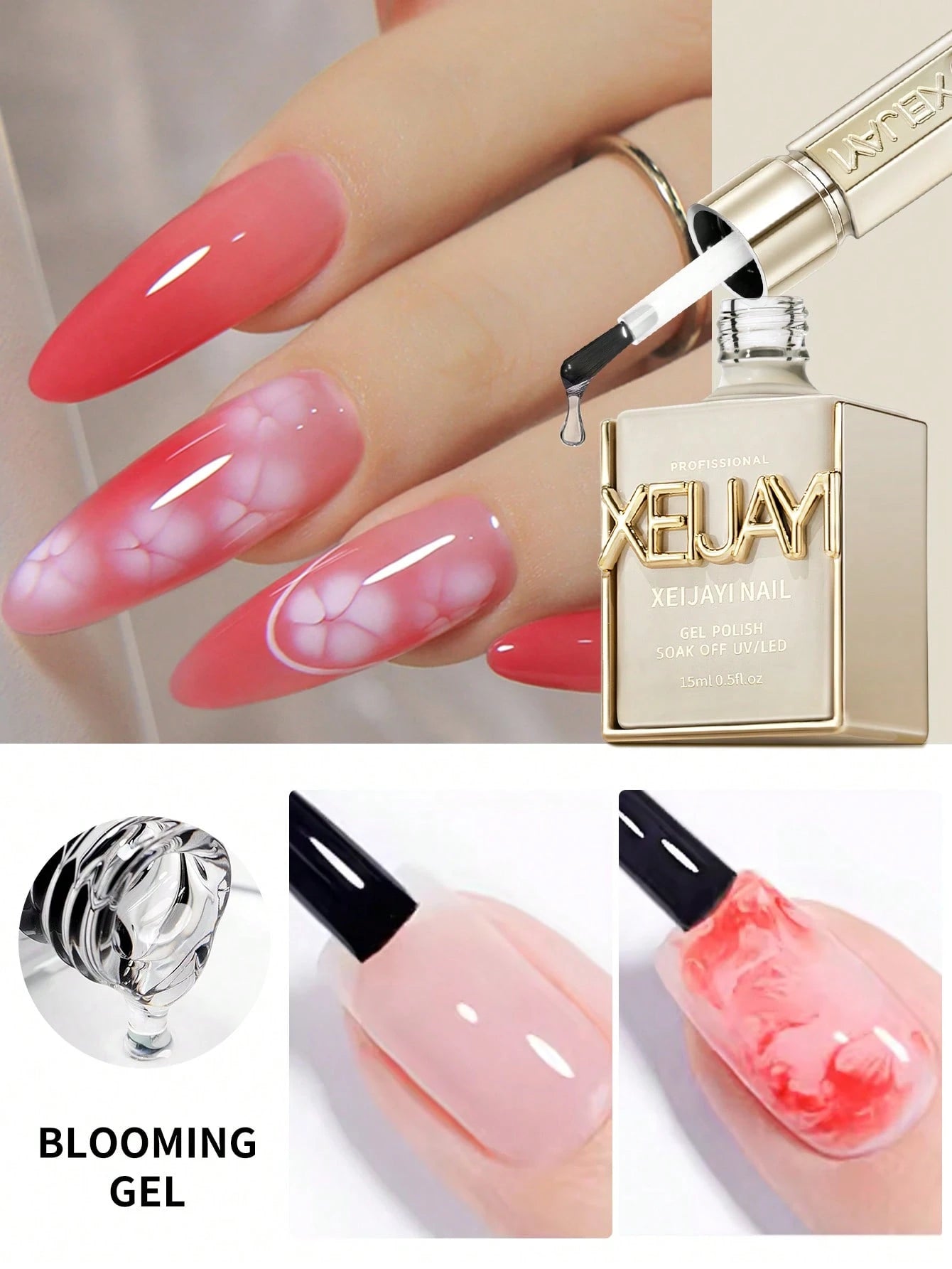 XEIJAYI 1pc 15ml UV LED Nail Polish- Protein Marble Watercolor Flower Printing Immersion Nail Polish, Suitable For Home Salon Nail Polish DIY