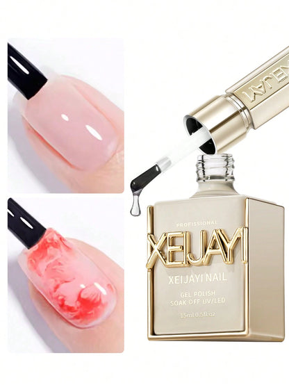 XEIJAYI 1pc 15ml UV LED Nail Polish- Protein Marble Watercolor Flower Printing Immersion Nail Polish, Suitable For Home Salon Nail Polish DIY
