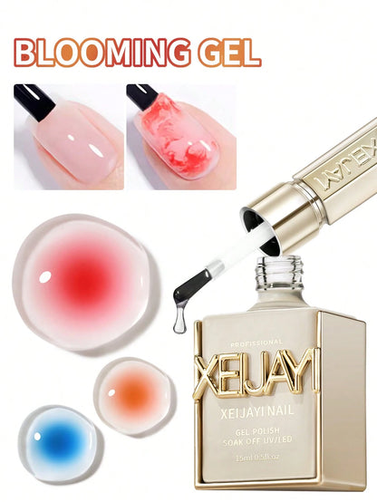 XEIJAYI 1pc 15ml UV LED Nail Polish- Protein Marble Watercolor Flower Printing Immersion Nail Polish, Suitable For Home Salon Nail Polish DIY