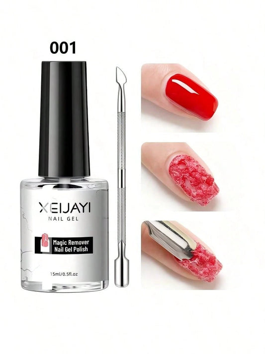 XEIJAYI Nail Polish Remover Gel, Quick-Dissolving Nail Polish Remover, Non-Damaging Nail Polish Remover, Nail Polish Remover Set With Steel Pusher And Nail File