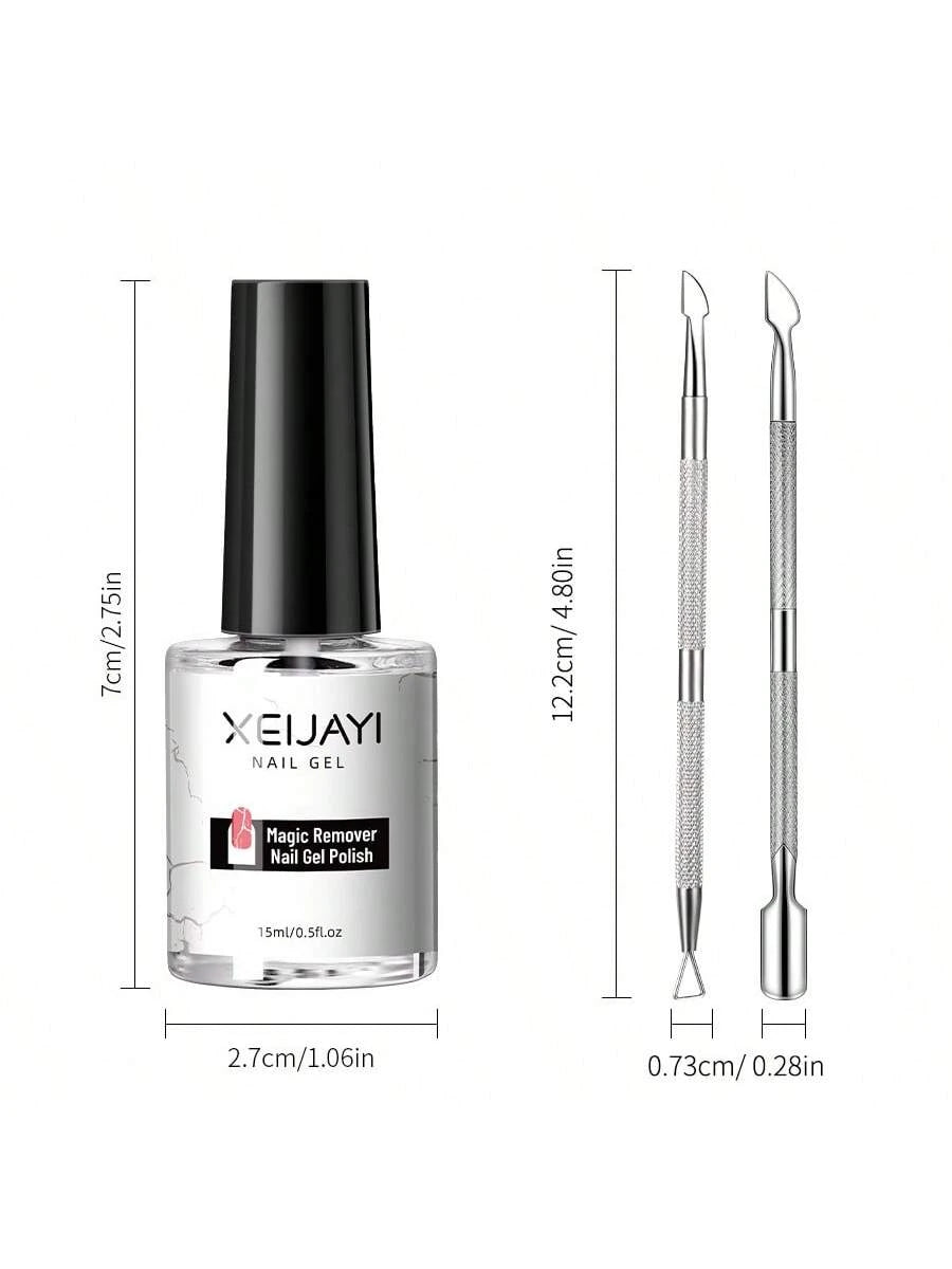 XEIJAYI Nail Polish Remover Gel, Quick-Dissolving Nail Polish Remover, Non-Damaging Nail Polish Remover, Nail Polish Remover Set With Steel Pusher And Nail File