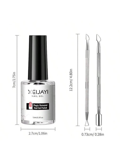 XEIJAYI Nail Polish Remover Gel, Quick-Dissolving Nail Polish Remover, Non-Damaging Nail Polish Remover, Nail Polish Remover Set With Steel Pusher And Nail File