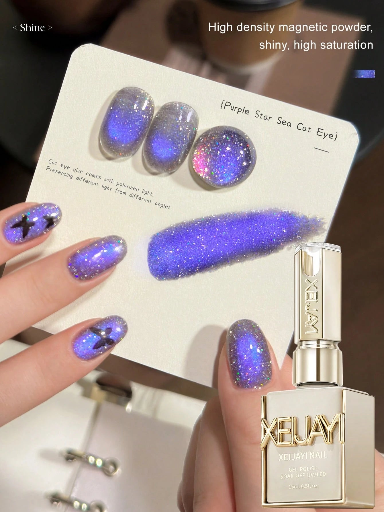 XEIJAYI New Autumn/Winter Ultra-Bright Nail Polish Dazzling Purple Galaxy Cat's Eye Gel Polish Fashionable And Versatile LED Magnetic Purple Cat's Eye Gel With Radiant Sparkle Perfect For DIY Manicure