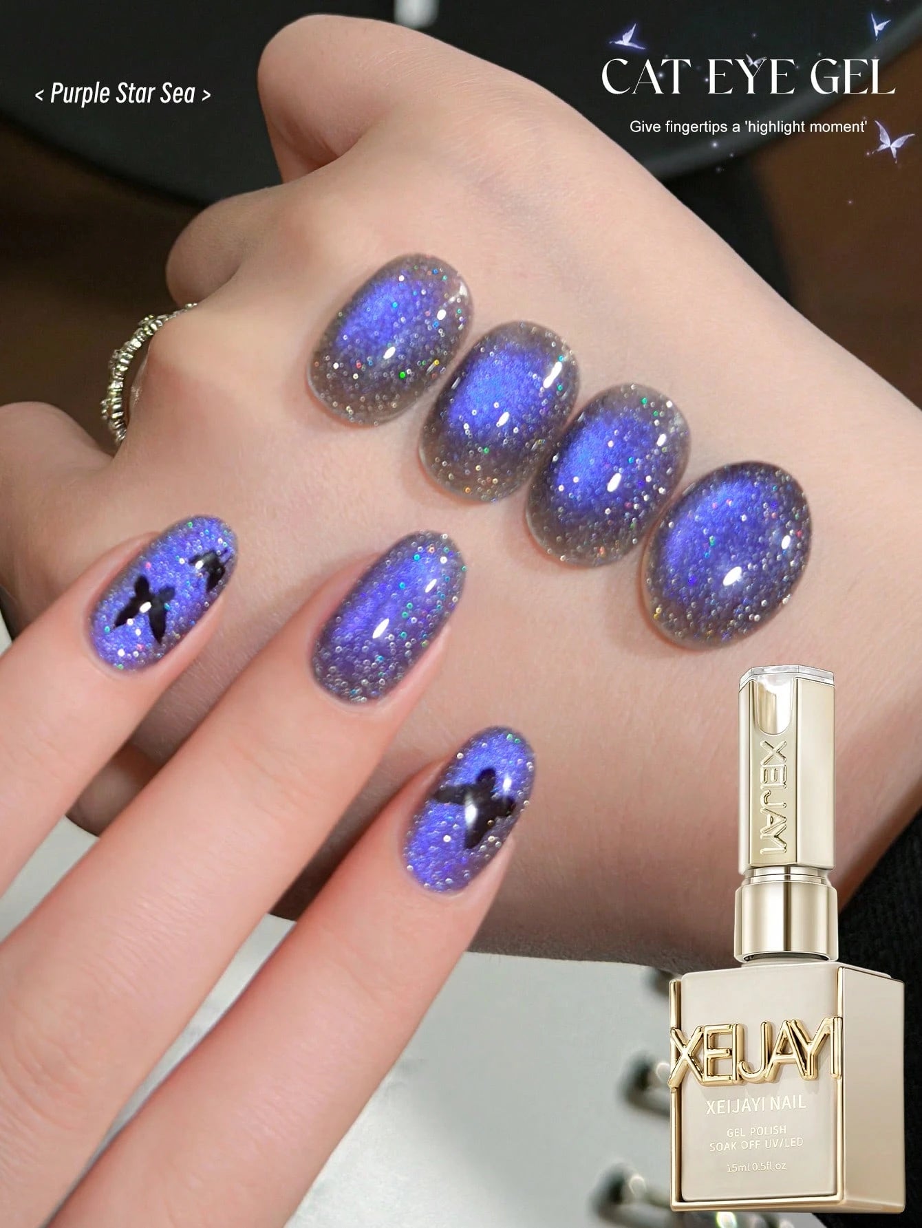 XEIJAYI New Autumn/Winter Ultra-Bright Nail Polish Dazzling Purple Galaxy Cat's Eye Gel Polish Fashionable And Versatile LED Magnetic Purple Cat's Eye Gel With Radiant Sparkle Perfect For DIY Manicure