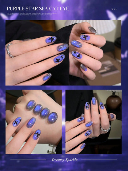 XEIJAYI New Autumn/Winter Ultra-Bright Nail Polish Dazzling Purple Galaxy Cat's Eye Gel Polish Fashionable And Versatile LED Magnetic Purple Cat's Eye Gel With Radiant Sparkle Perfect For DIY Manicure