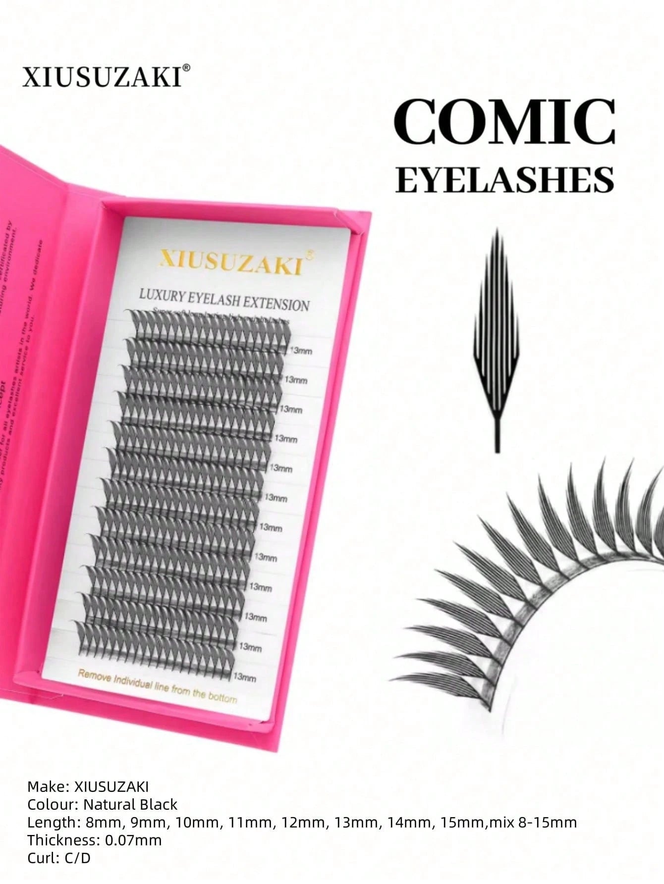XIUSUZAKI 12-Row Manga Pointed Automatic Fan Pre-Made Grafting Eyelashes, Single-Strand Dense False Eyelashes For Cosplay