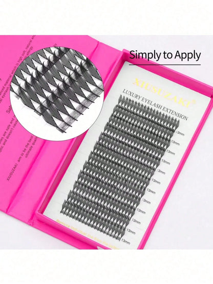 XIUSUZAKI 12-Row Manga Pointed Automatic Fan Pre-Made Grafting Eyelashes, Single-Strand Dense False Eyelashes For Cosplay