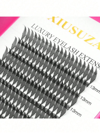 XIUSUZAKI 12-Row Manga Pointed Automatic Fan Pre-Made Grafting Eyelashes, Single-Strand Dense False Eyelashes For Cosplay