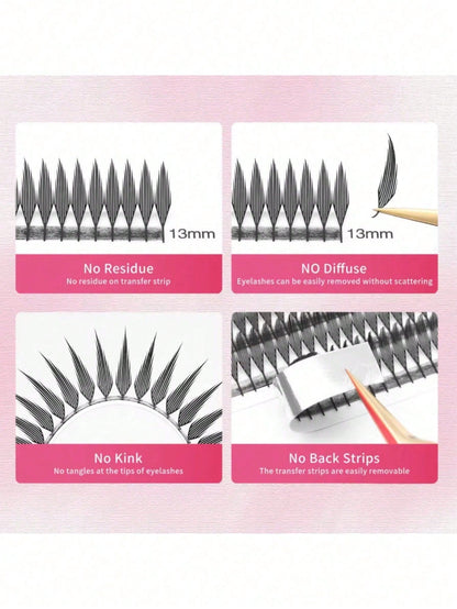 XIUSUZAKI 12-Row Manga Pointed Automatic Fan Pre-Made Grafting Eyelashes, Single-Strand Dense False Eyelashes For Cosplay