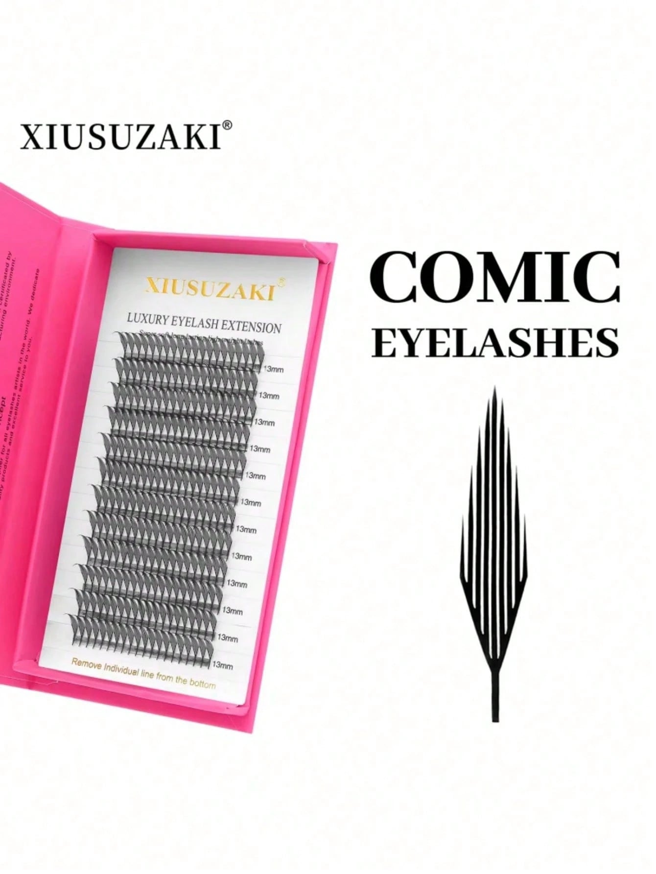 XIUSUZAKI 12-Row Manga Pointed Automatic Fan Pre-Made Grafting Eyelashes, Single-Strand Dense False Eyelashes For Cosplay