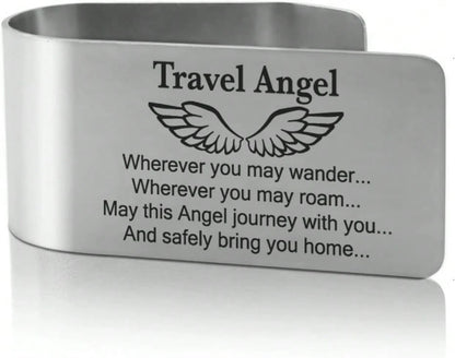 XQLZY Travel Angel Wherever You May Wander Engraved Stainless Steel Car Visor Clip, Funny Angel Travels Driving Gifts For Family Friend Driver Women Men, New Driver Gifts