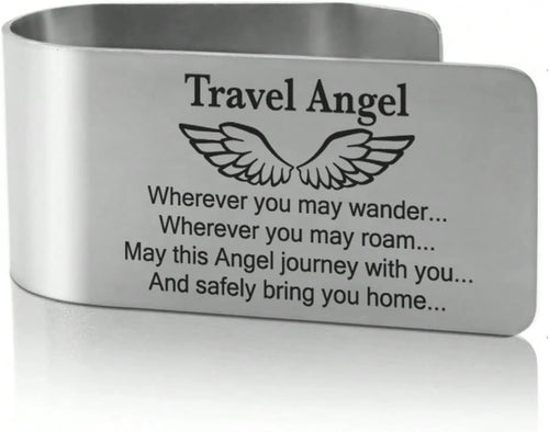 XQLZY Travel Angel Wherever You May Wander Engraved Stainless Steel Car Visor Clip, Funny Angel Travels Driving Gifts For Family Friend Driver Women Men, New Driver Gifts