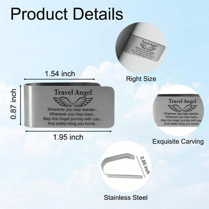 XQLZY Travel Angel Wherever You May Wander Engraved Stainless Steel Car Visor Clip, Funny Angel Travels Driving Gifts For Family Friend Driver Women Men, New Driver Gifts