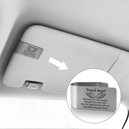 XQLZY Travel Angel Wherever You May Wander Engraved Stainless Steel Car Visor Clip, Funny Angel Travels Driving Gifts For Family Friend Driver Women Men, New Driver Gifts