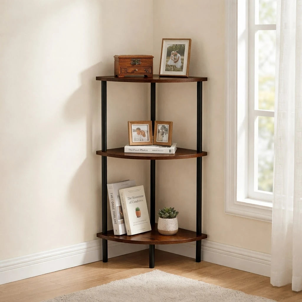 XWWUA Corner Shelf, 3 Tier Corner Storage Rack, Open Display Shelving Unit For Home Office, Living Room, Garage Organization, Space-Saving Corner Unit For Small Spaces, Corner Shelves