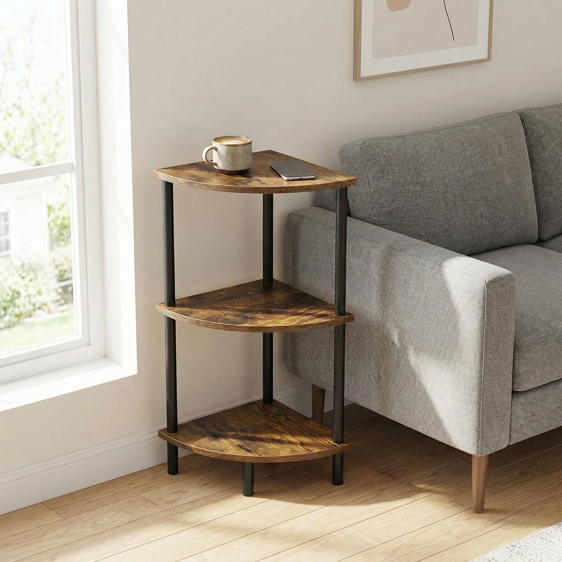 XWWUA Corner Shelf, 3 Tier Corner Storage Rack, Open Display Shelving Unit For Home Office, Living Room, Garage Organization, Space-Saving Corner Unit For Small Spaces, Corner Shelves