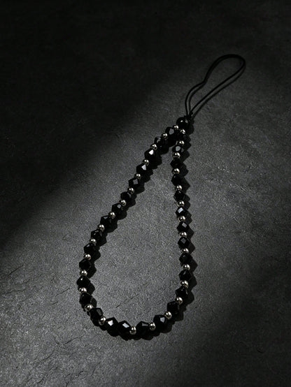 Y2K Black Faceted Beaded Phone Wrist Strap, Minimalist Luxury Anti-Loss Lanyard, Women's Bracelet Bag Charm, Multifunctional Wrist Strap, Keychain Camera Lanyard, Daily Commute