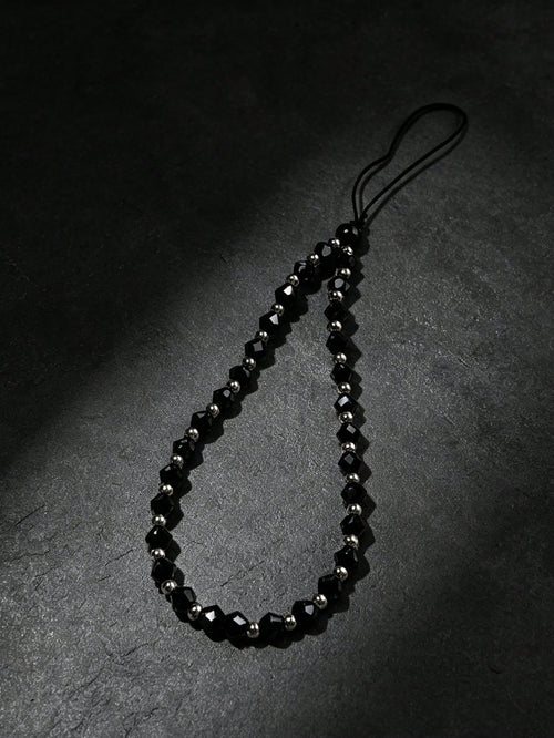 Y2K Black Faceted Beaded Phone Wrist Strap, Minimalist Luxury Anti-Loss Lanyard, Women's Bracelet Bag Charm, Multifunctional Wrist Strap, Keychain Camera Lanyard, Daily Commute