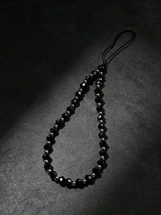 Y2K Black Faceted Beaded Phone Wrist Strap, Minimalist Luxury Anti-Loss Lanyard, Women's Bracelet Bag Charm, Multifunctional Wrist Strap, Keychain Camera Lanyard, Daily Commute