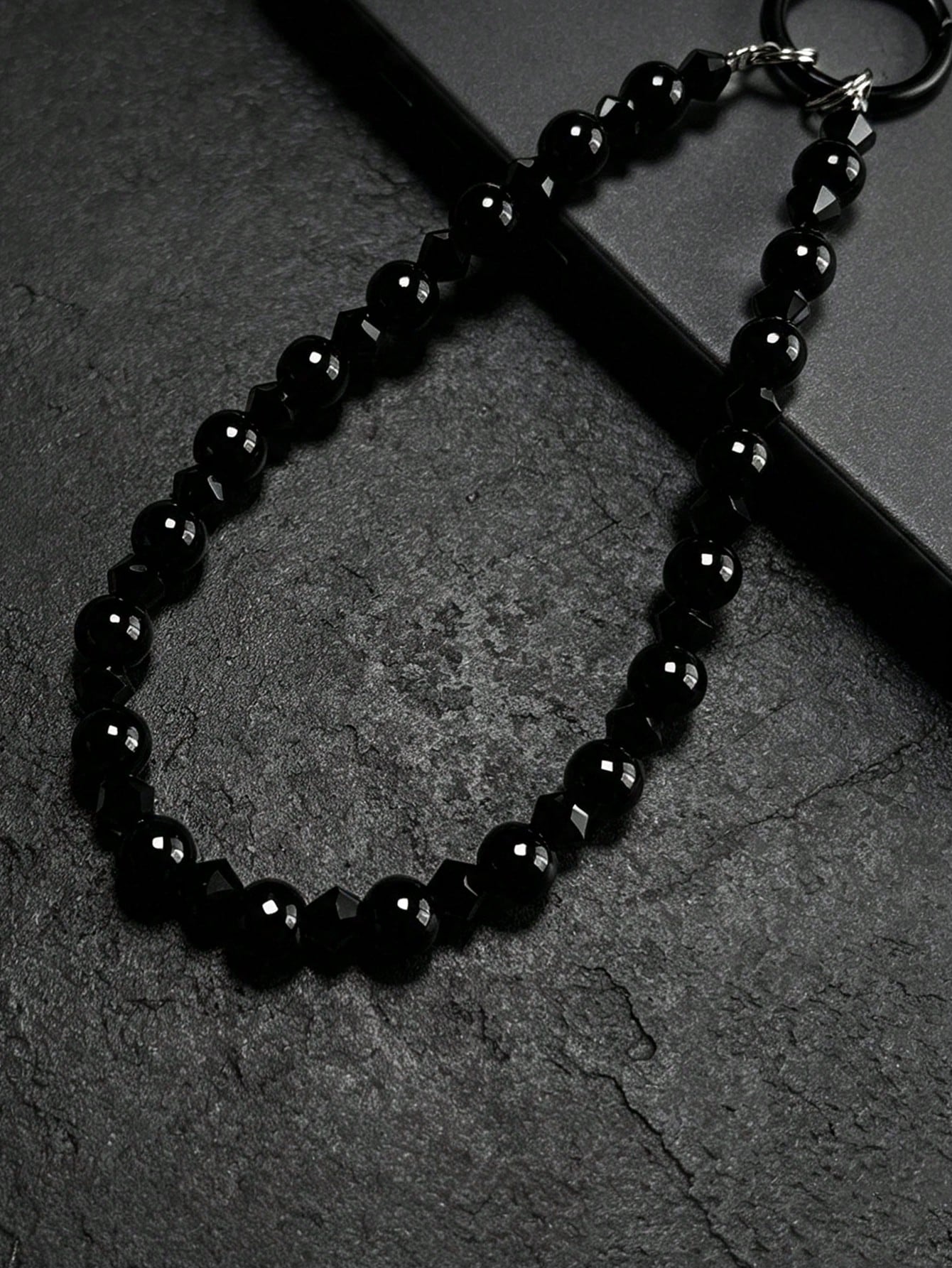Y2K Black Faceted Beaded Phone Wrist Strap, Minimalist Luxury Anti-Loss Lanyard, Women's Bracelet Bag Charm, Multifunctional Wrist Strap, Keychain Camera Lanyard, Daily Commute