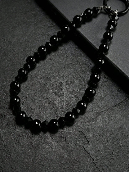 Y2K Black Faceted Beaded Phone Wrist Strap, Minimalist Luxury Anti-Loss Lanyard, Women's Bracelet Bag Charm, Multifunctional Wrist Strap, Keychain Camera Lanyard, Daily Commute