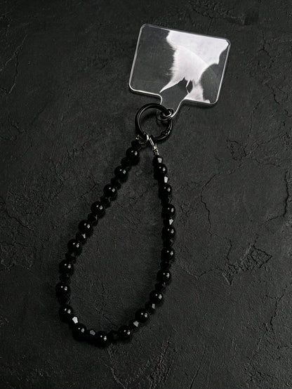Y2K Black Faceted Beaded Phone Wrist Strap, Minimalist Luxury Anti-Loss Lanyard, Women's Bracelet Bag Charm, Multifunctional Wrist Strap, Keychain Camera Lanyard, Daily Commute