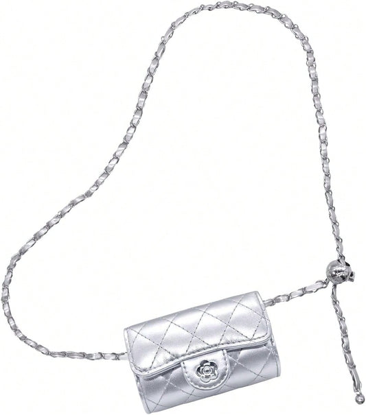 YAMEIZE Mini PU Leather Chain Belt Bag For Women Quilted Waist Purse Crossbody Fanny Pack Detachable Belt Chain