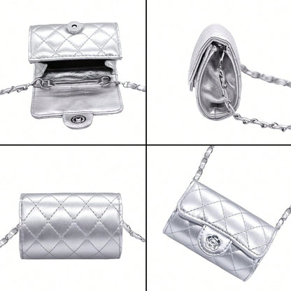 YAMEIZE Mini PU Leather Chain Belt Bag For Women Quilted Waist Purse Crossbody Fanny Pack Detachable Belt Chain
