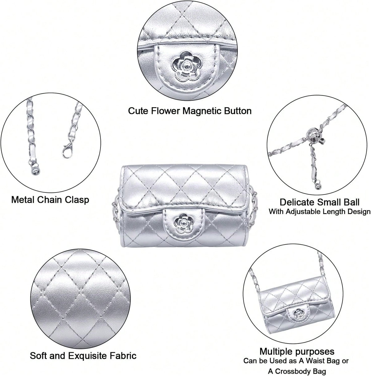 YAMEIZE Mini PU Leather Chain Belt Bag For Women Quilted Waist Purse Crossbody Fanny Pack Detachable Belt Chain
