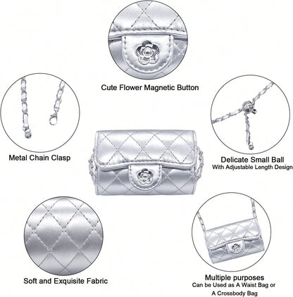 YAMEIZE Mini PU Leather Chain Belt Bag For Women Quilted Waist Purse Crossbody Fanny Pack Detachable Belt Chain