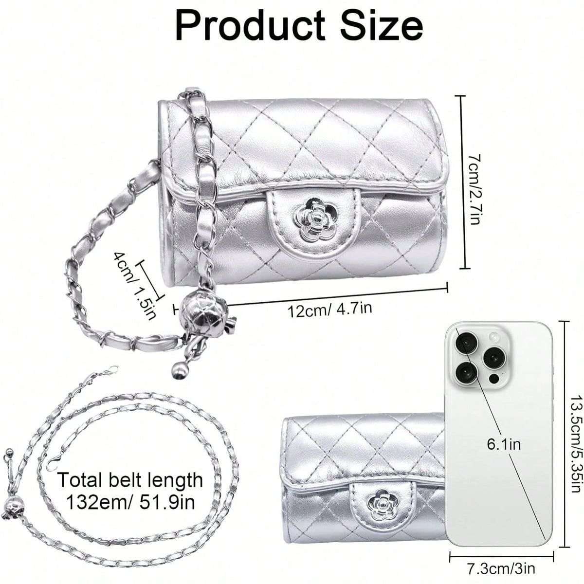 YAMEIZE Mini PU Leather Chain Belt Bag For Women Quilted Waist Purse Crossbody Fanny Pack Detachable Belt Chain