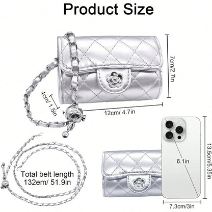 YAMEIZE Mini PU Leather Chain Belt Bag For Women Quilted Waist Purse Crossbody Fanny Pack Detachable Belt Chain