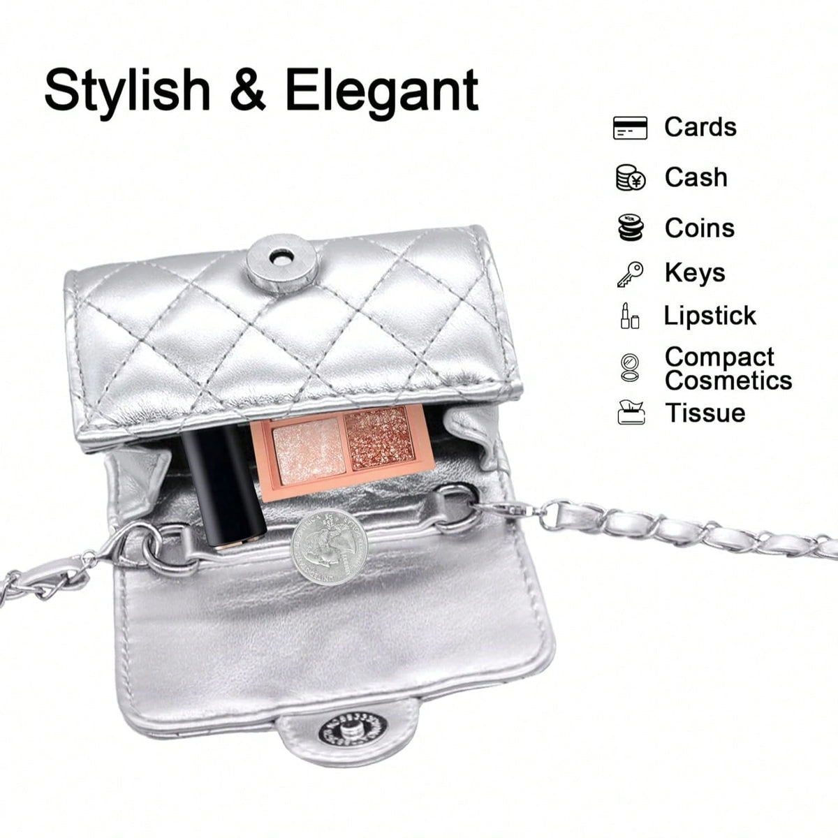 YAMEIZE Mini PU Leather Chain Belt Bag For Women Quilted Waist Purse Crossbody Fanny Pack Detachable Belt Chain