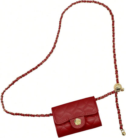 YAMEIZE Mini PU Leather Chain Belt Bag For Women Quilted Waist Purse Crossbody Fanny Pack Detachable Belt Chain