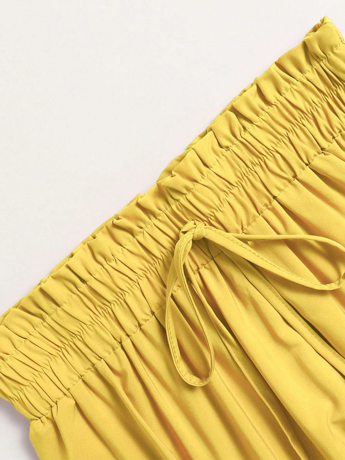 Yellow Pleated Elastic Waist Vacation Skirt Spring