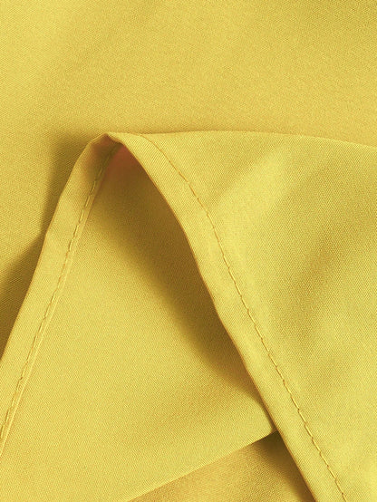 Yellow Pleated Elastic Waist Vacation Skirt Spring